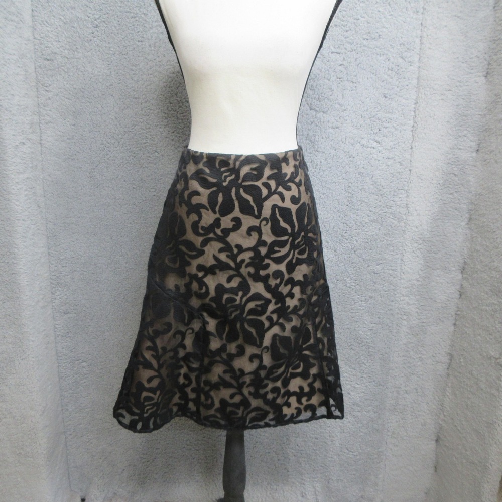 Ann Taylor Velvet Flocked Skirt Women 14 Black Being Floral A Line Dark Romance